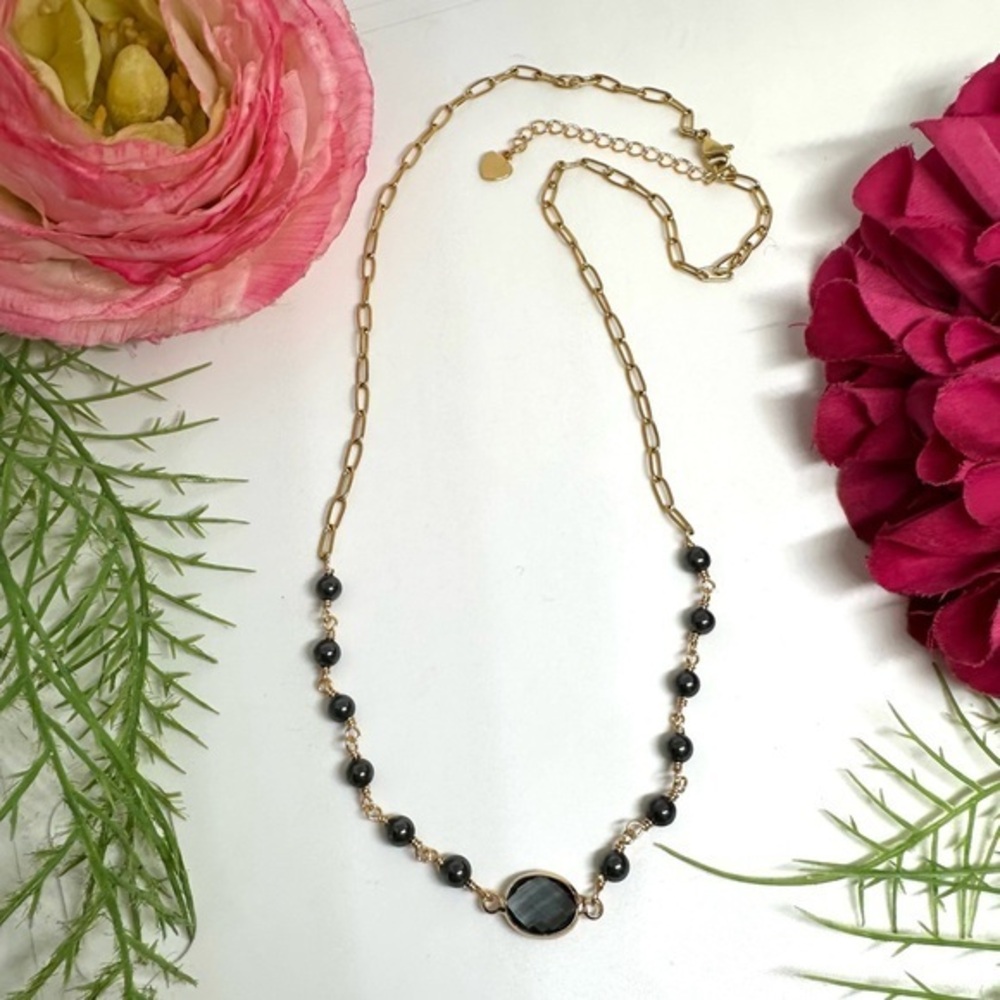 NEW⚜️ Hematite & Smoky Crystal Beaded Necklace - Picture 1 of 5